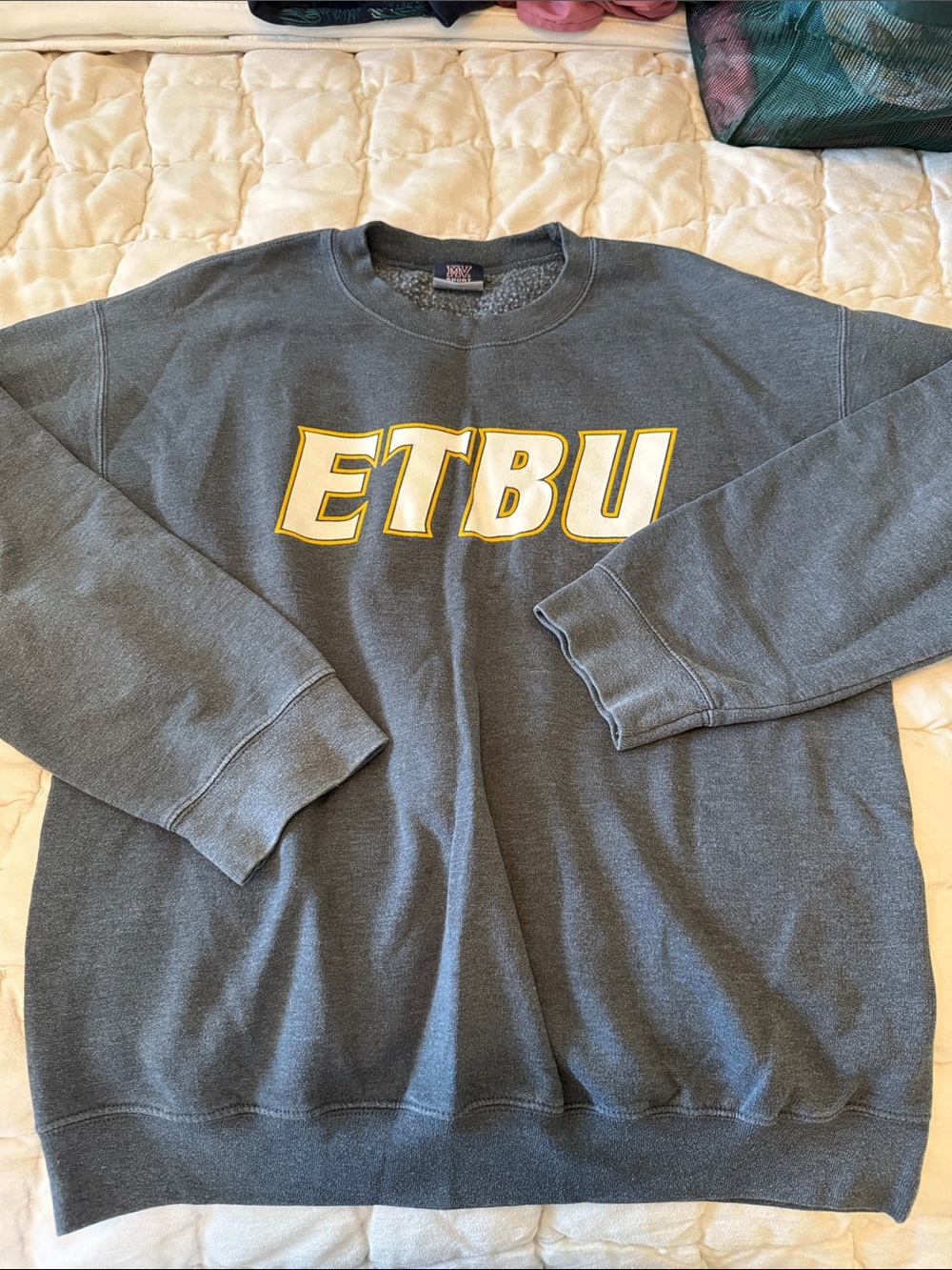 MV Sport Gray Crewneck Sweatshirt with Yellow ETBU Lettering